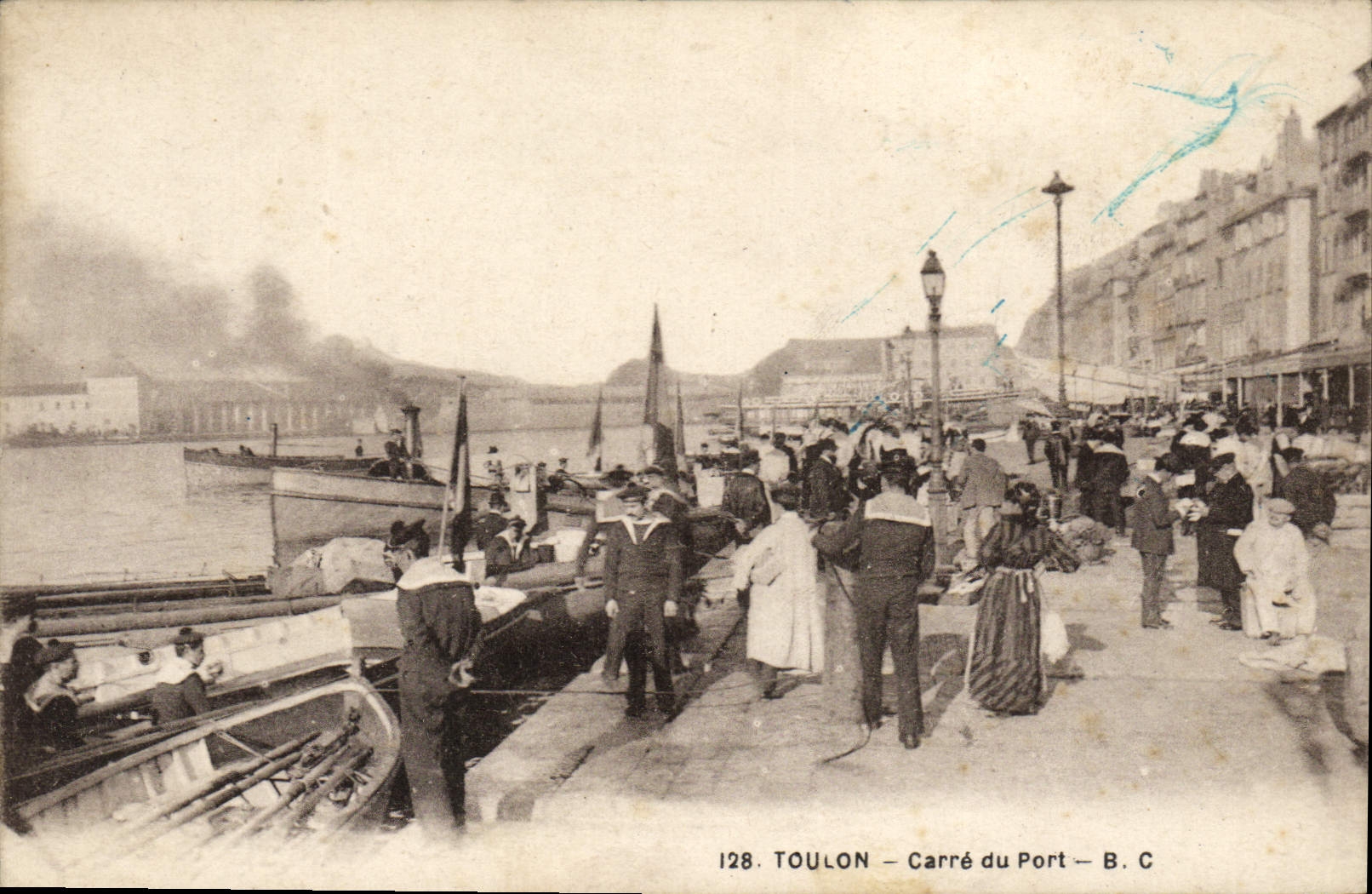 VINTAGE POSTCARD Toulon Squares Port Boat