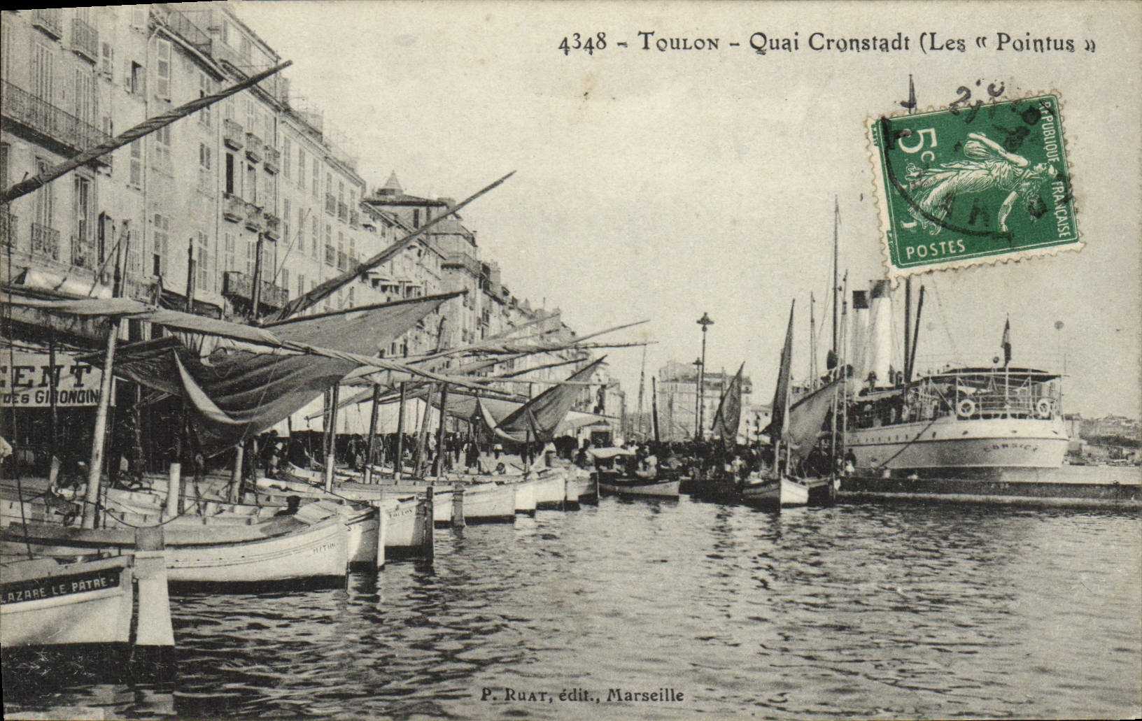 Barcos acentuados de Toulon Cornstadt Quay de la POSTAL de la VENDIMIA