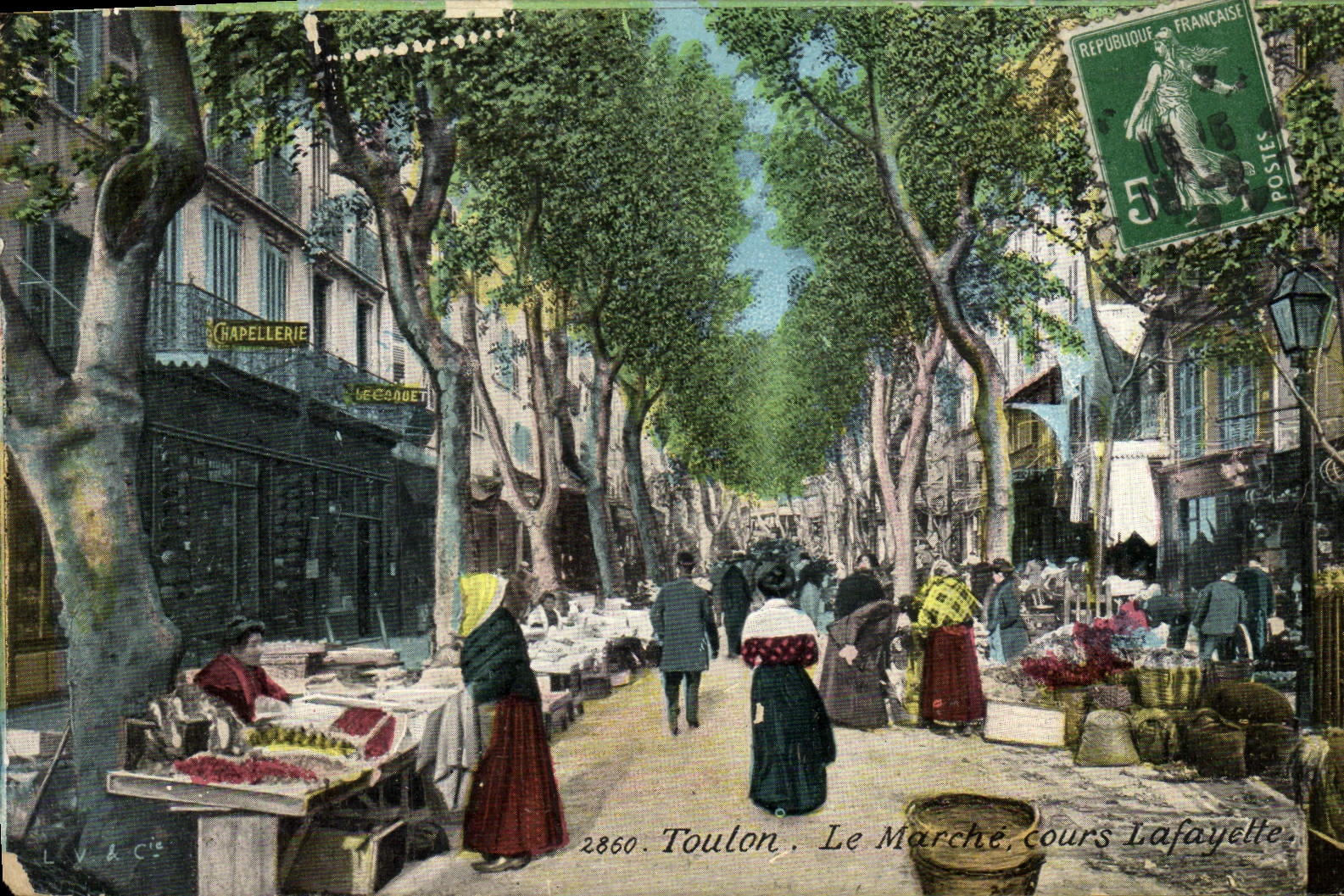 POSTAL Toulon de la VENDIMIA el curso de Lafayette del mercado