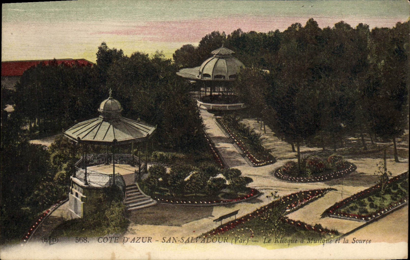 VINTAGE POSTCARD San Salvadour the bandstand and the Source
