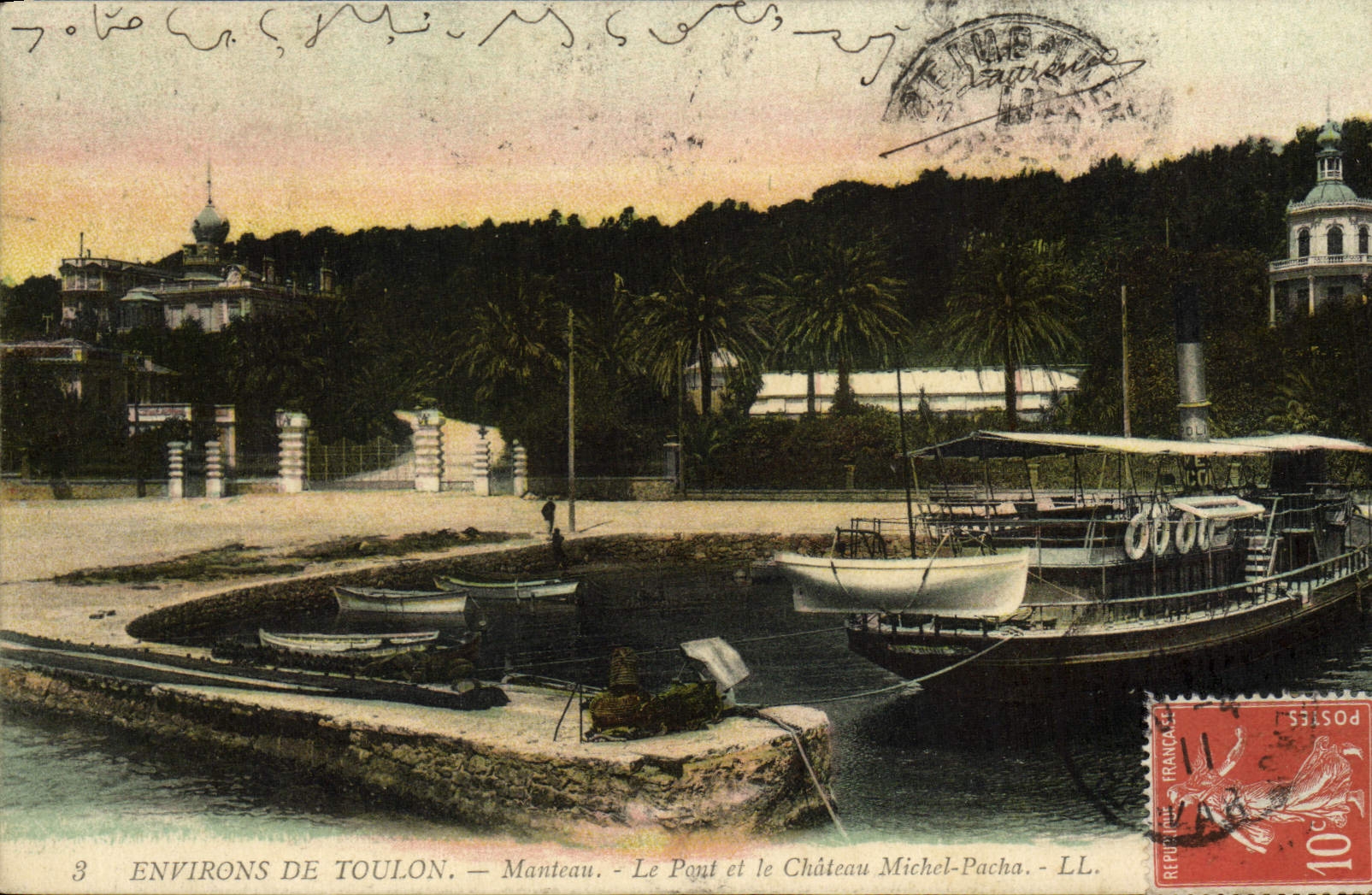 VINTAGE POSTCARD Surroundings of Toulon Coat the bridge and the castle Michel Pucha Boat