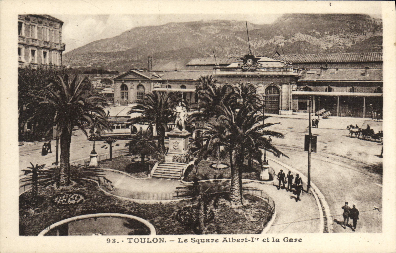 VINTAGE POSTCARD Toulon the Public garden Albert 1st and Train station