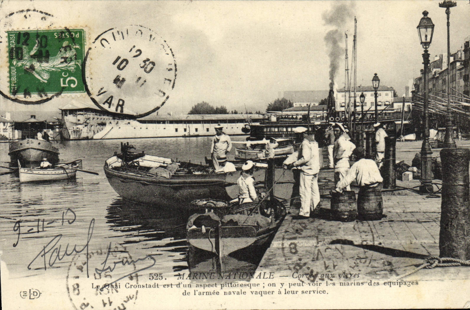 CPA Marine Nationale Corvee aux vivres Quai Cronstadt Toulon 