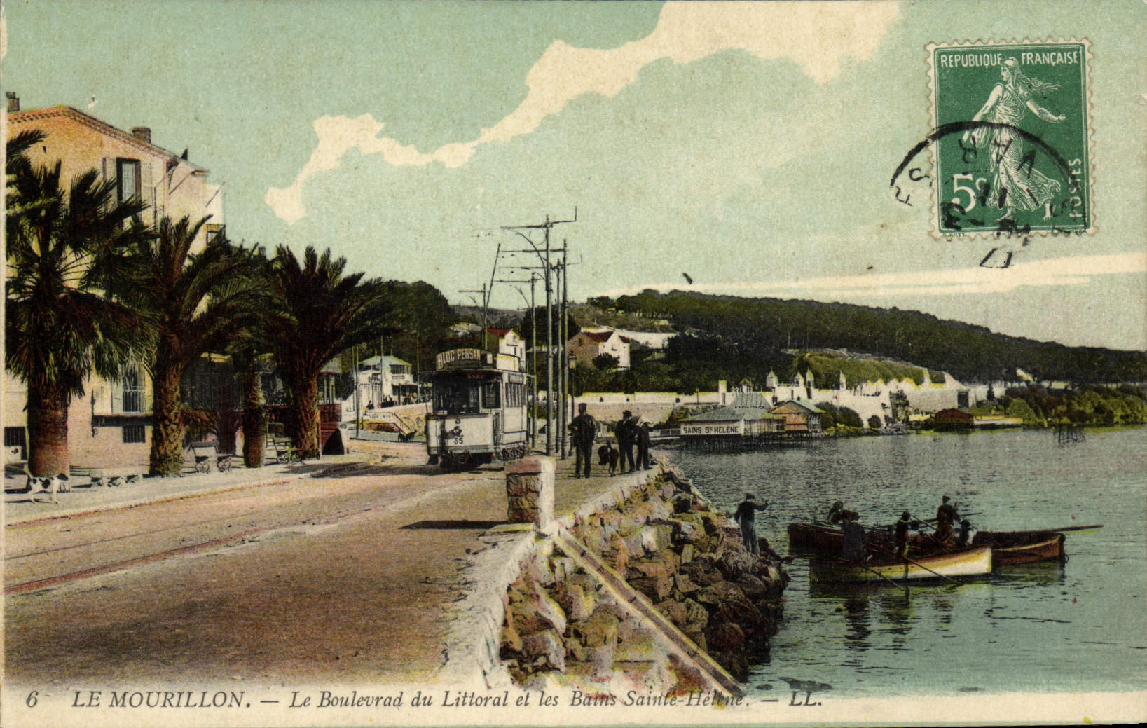 VINTAGE POSTCARD Mourillon the Boulevard of the Littoral and les Bains Tram