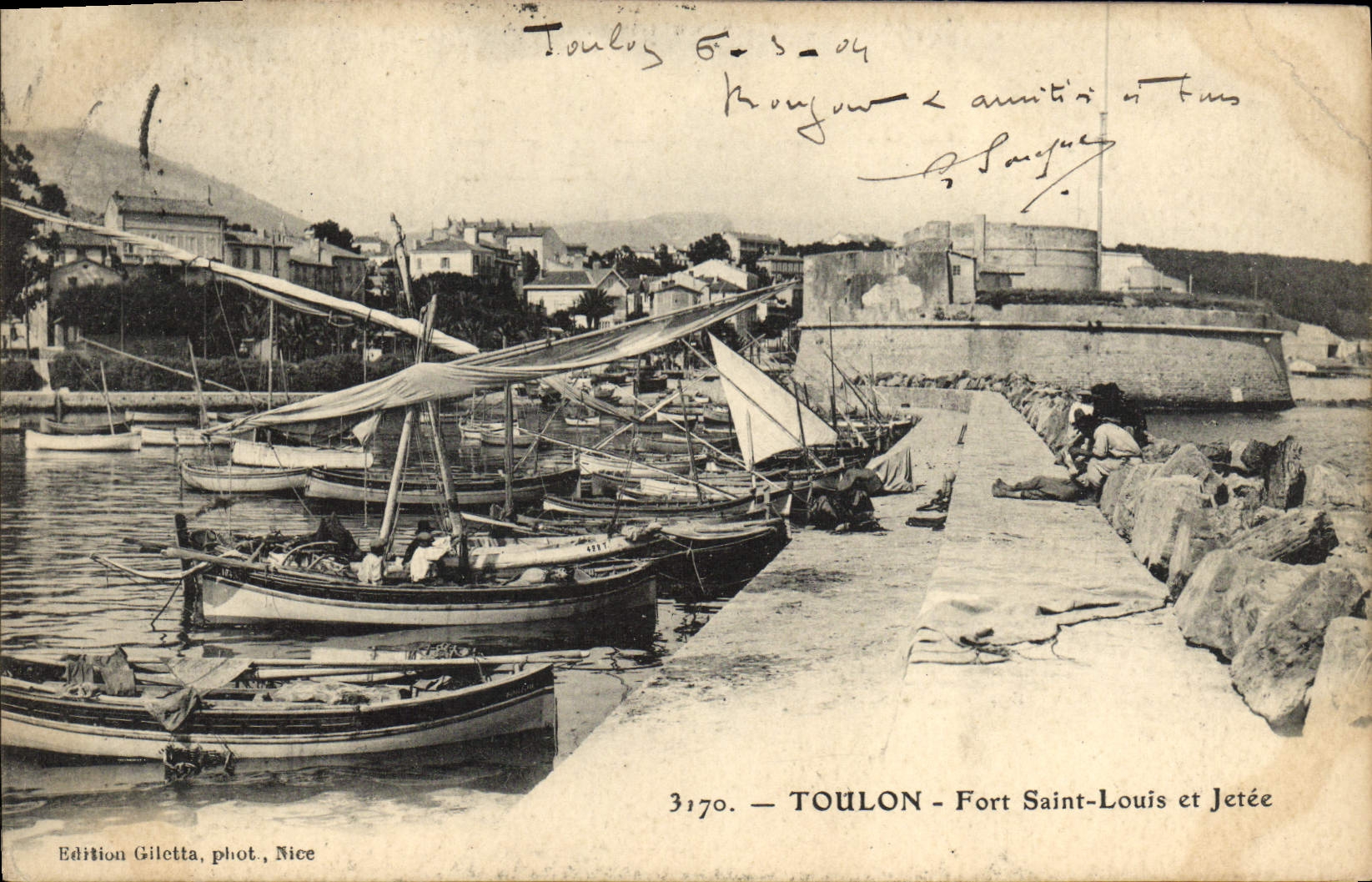 VINTAGE POSTCARD Strong Toulon Saint Louis and Thrown Boats