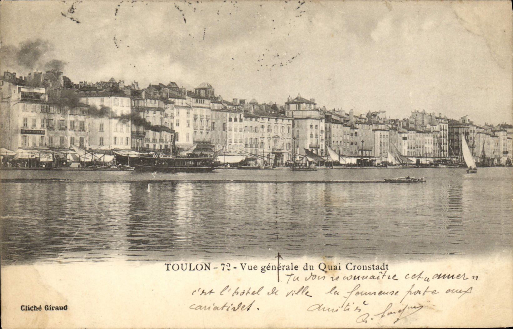 VINTAGE POSTCARD Toulon View of the Quay Cronstadt Boat