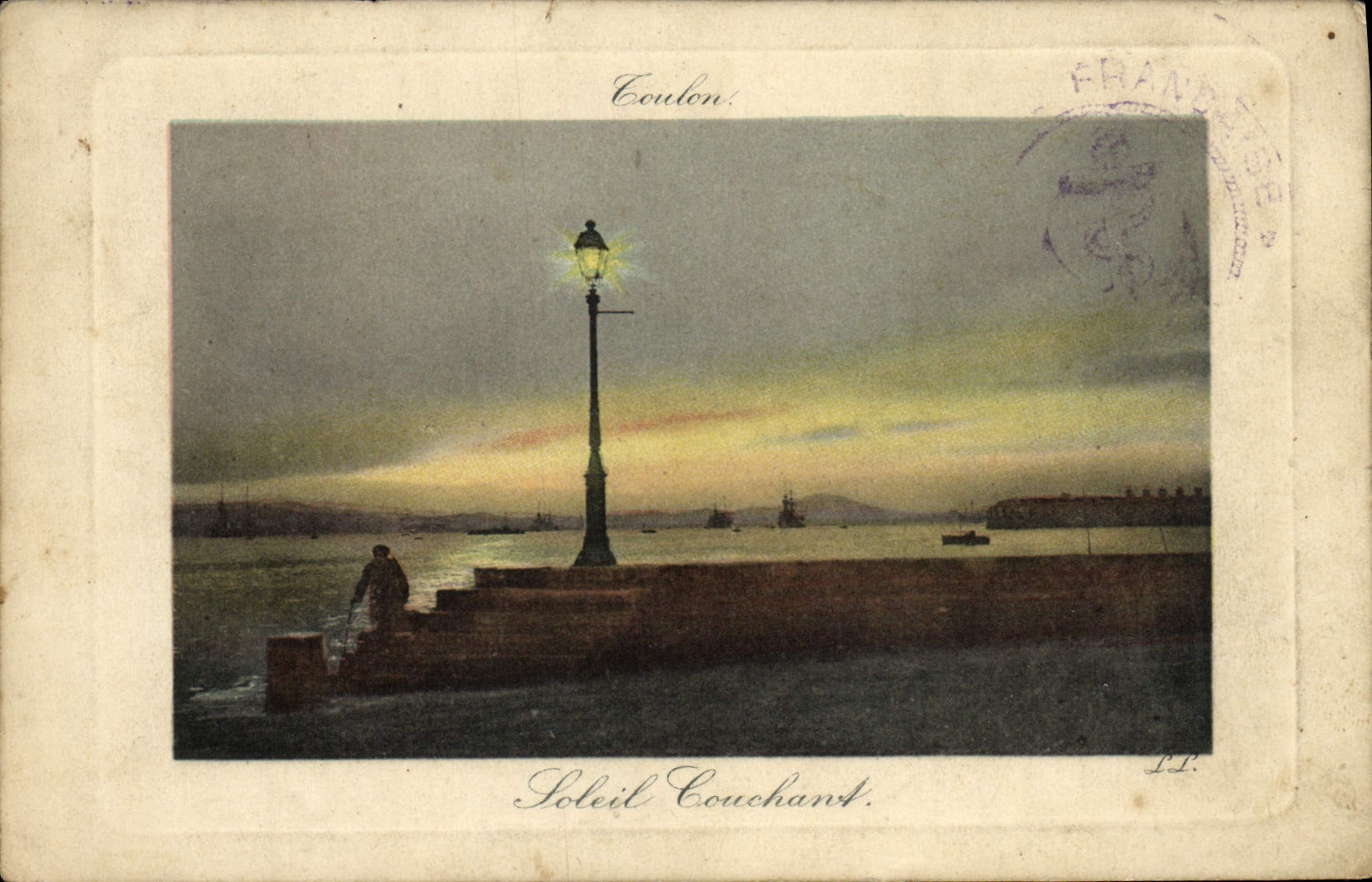 VINTAGE POSTCARD Toulon setting Sun