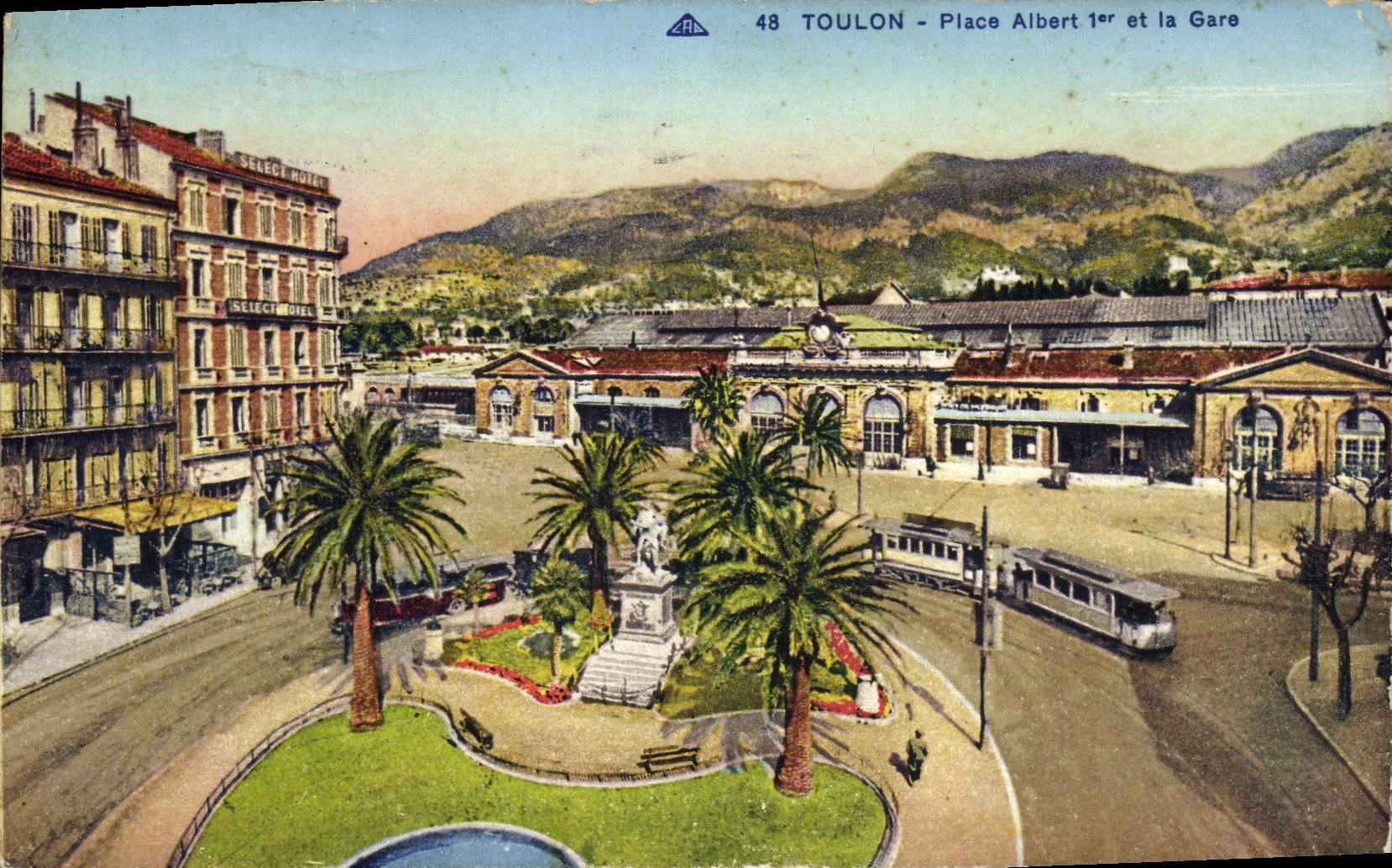 VINTAGE POSTCARD Toulon Places Albert Train station 1st