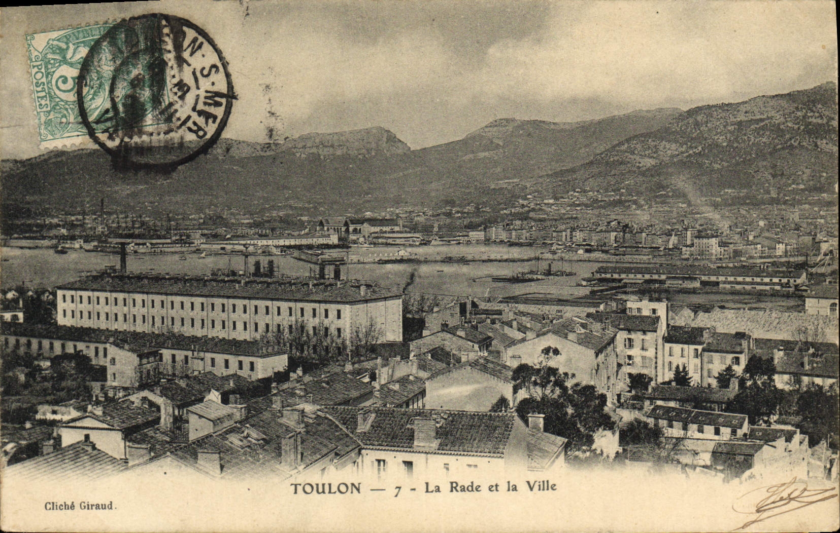 VINTAGE POSTCARD Toulon Roads and the City