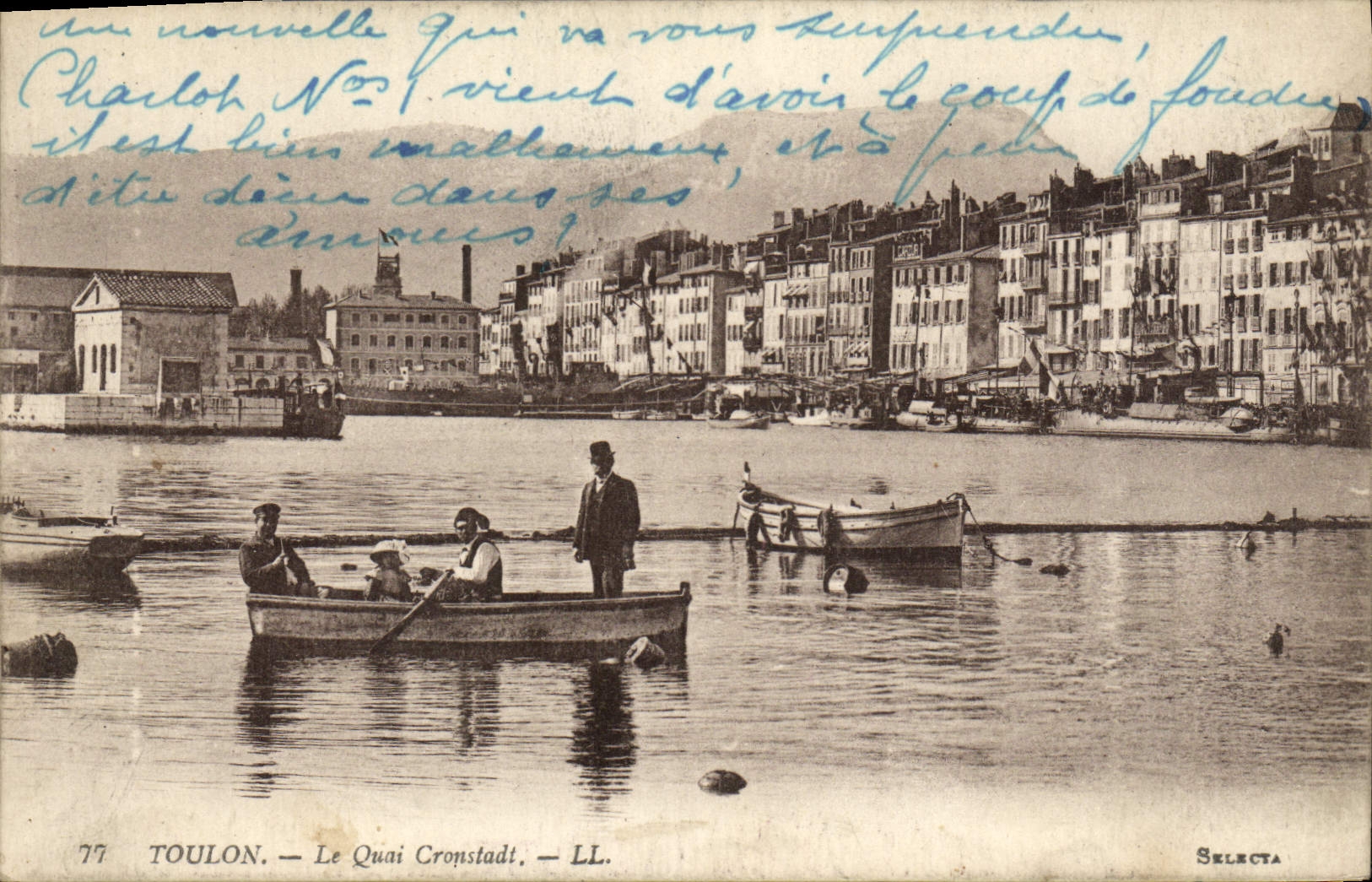 VINTAGE POSTCARD Toulon the Quay Cronstadt Boat