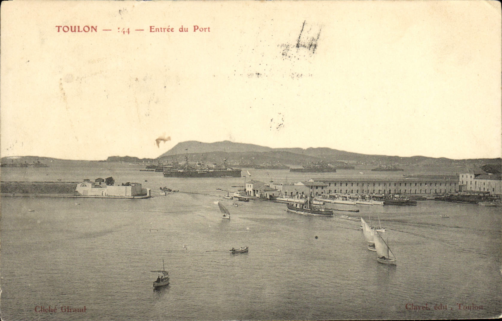 VINTAGE POSTCARD Toulon Entered Port Boats
