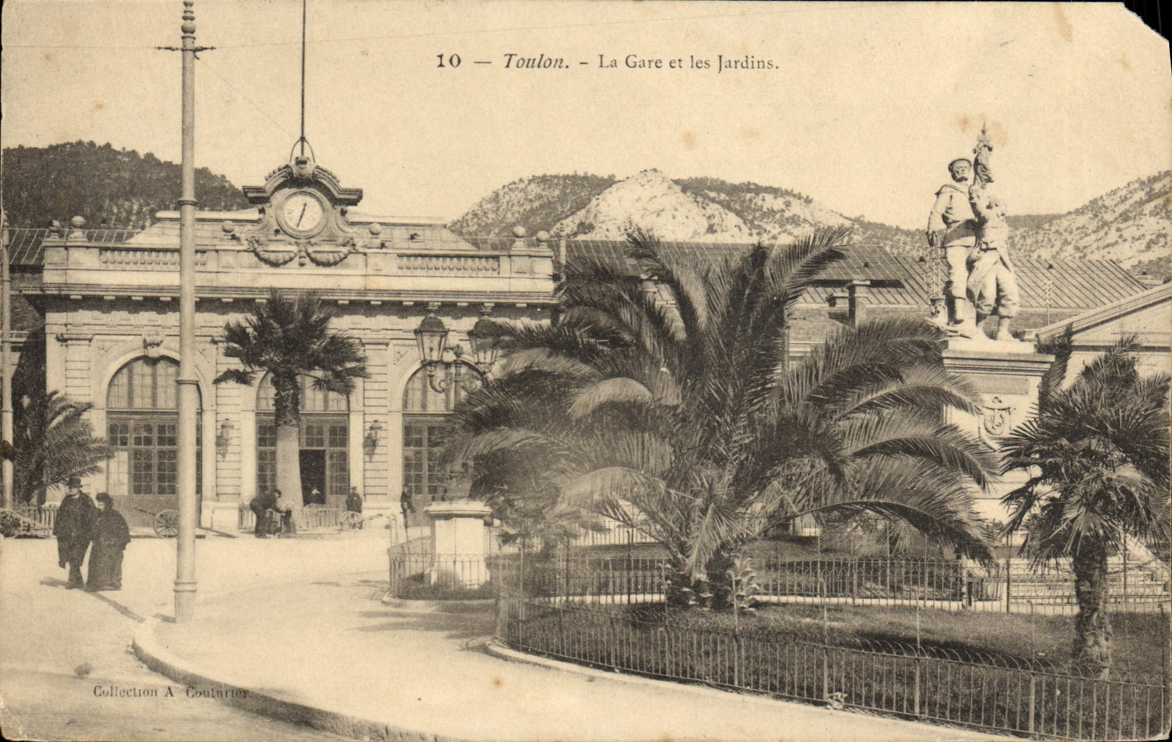 VINTAGE POSTCARD Toulon Train station and Gardens