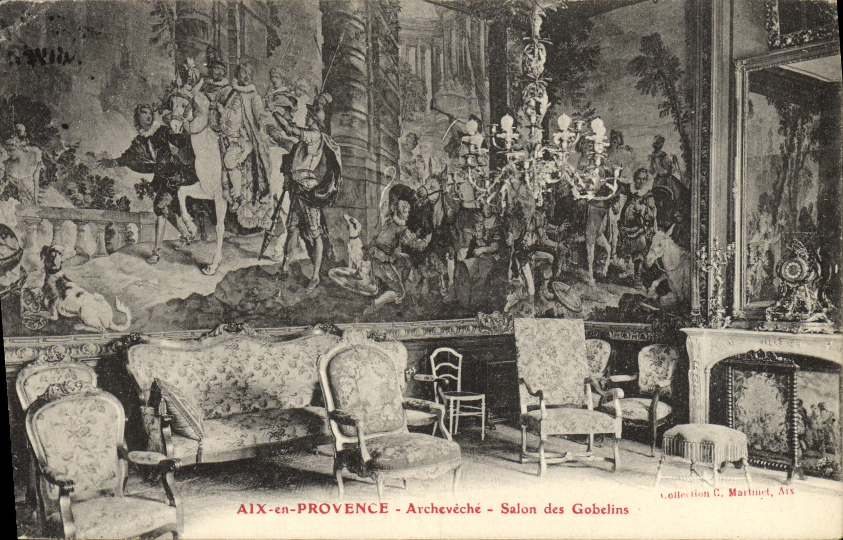 Aix de la POSTAL de la VENDIMIA en la sala de estar del palacio del arzobispo de Provence de los Goblins