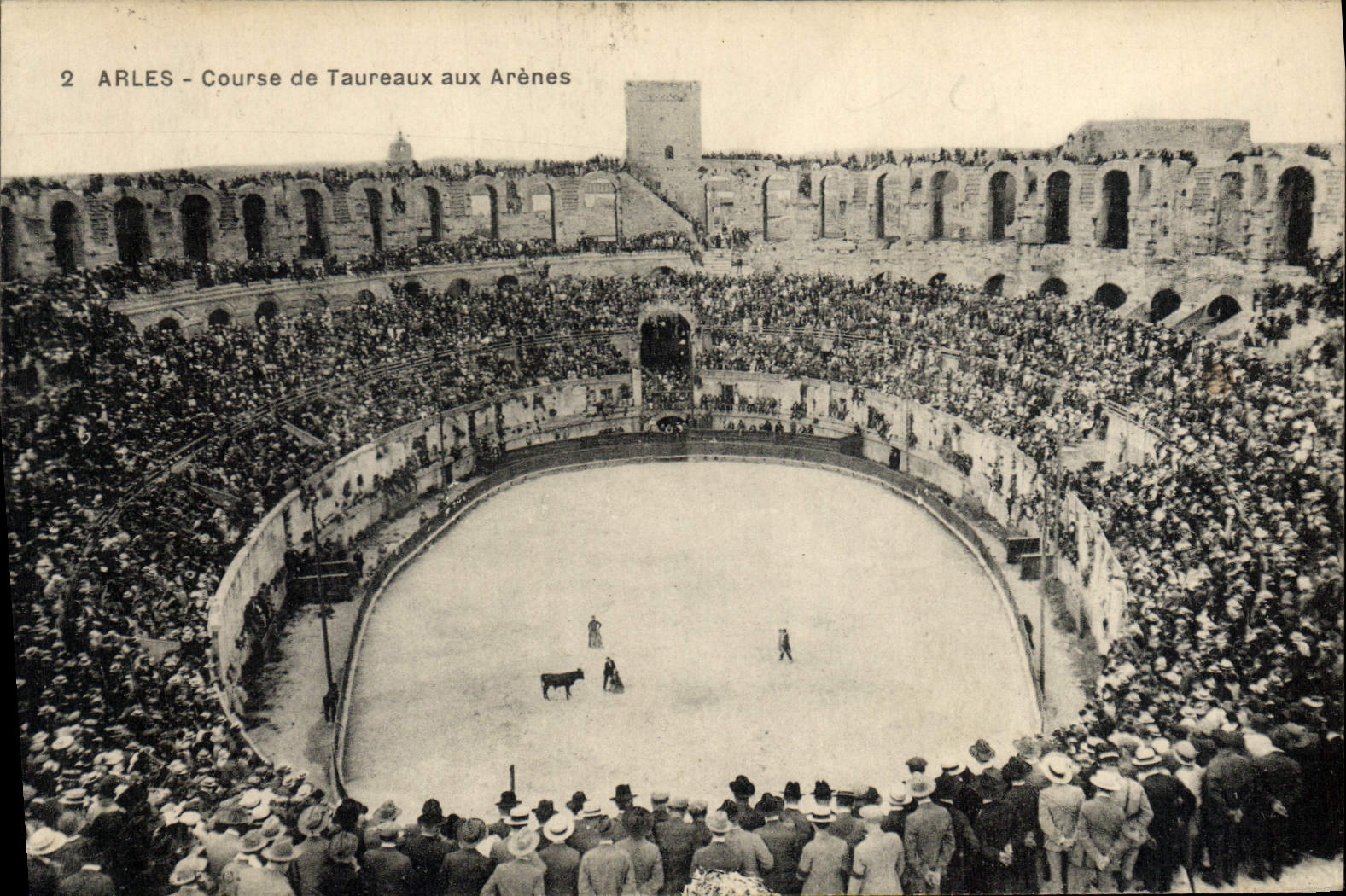 VINTAGE POSTCARD Arles Bullfight To the Arena Bullfight
