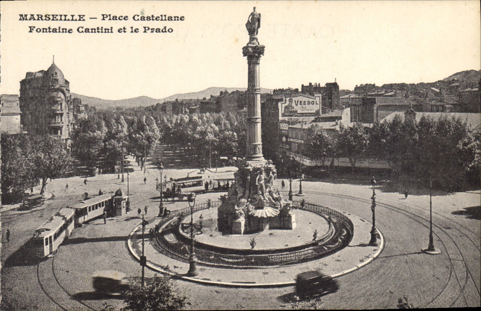 CPA Marseille Place Castellane Fontaine Cantini et le Prado