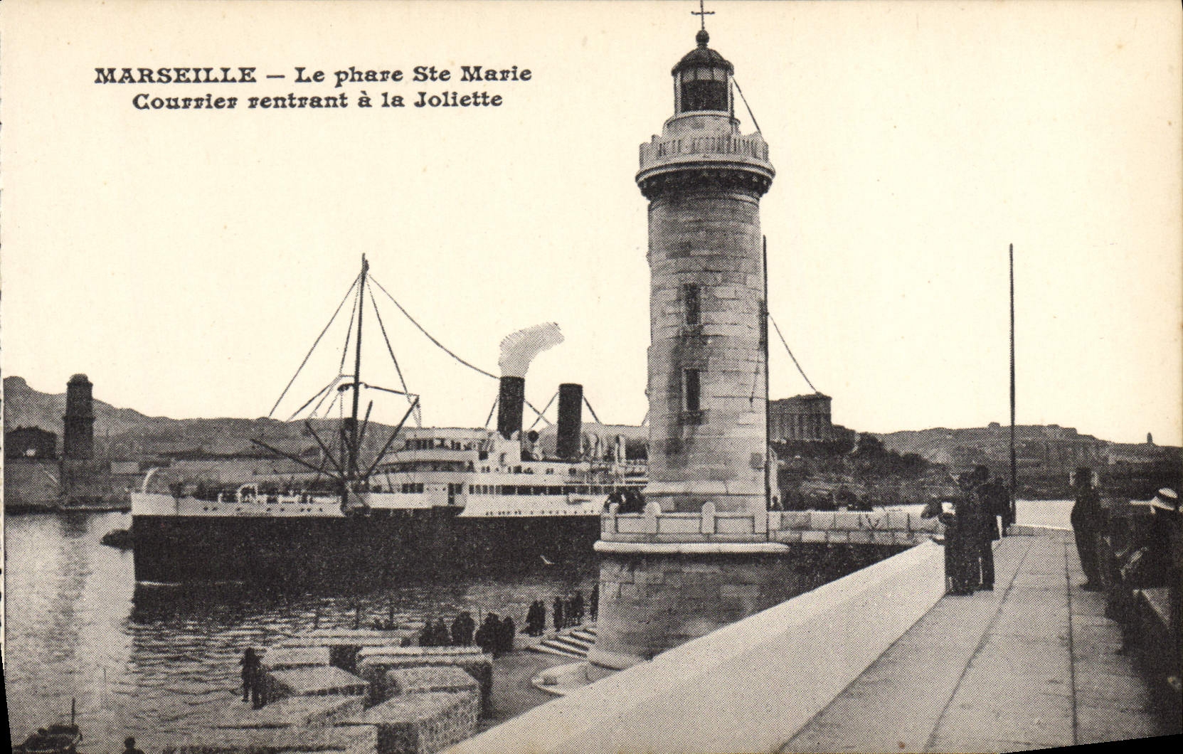 POSTAL Marsella de la VENDIMIA el faro co. Correo de Marie que vuelve en el barco de Joliette