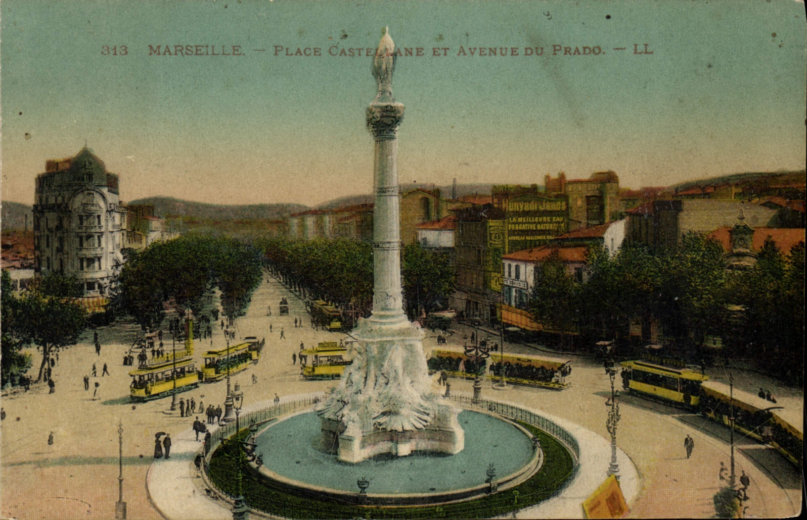 CPA Marseille Place Castellane et Avenue du Prado Tramway