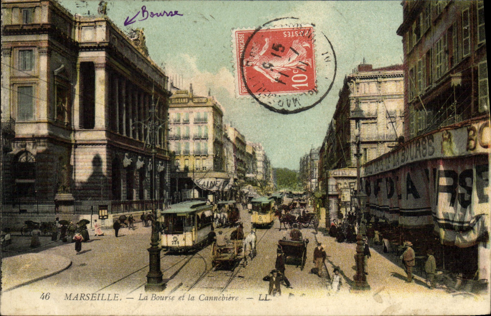 CPA Marseille La Bourse et la Cannebiere Tramway