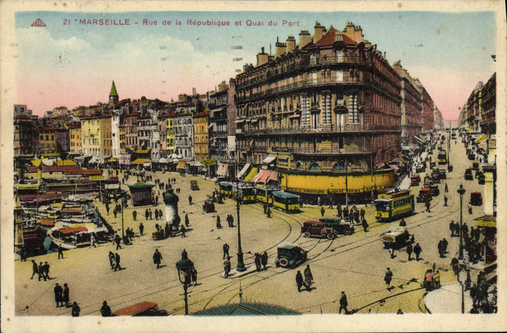 CPA Marseille Rue de la Republique et Quai du Port 