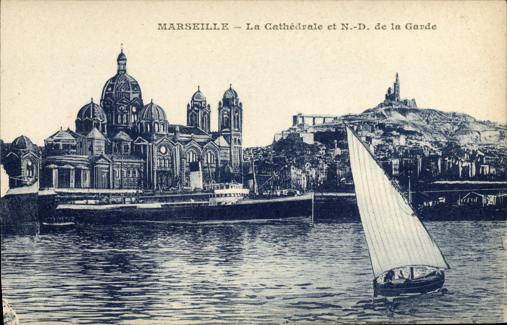 CPA Marseille La Cathedrale et N D de la Garde Bateaux