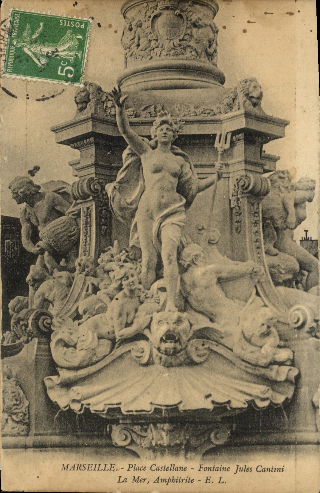 CPA Marseille Place Castellane Fontaine Jules Cantini La Mer Amphitrite 