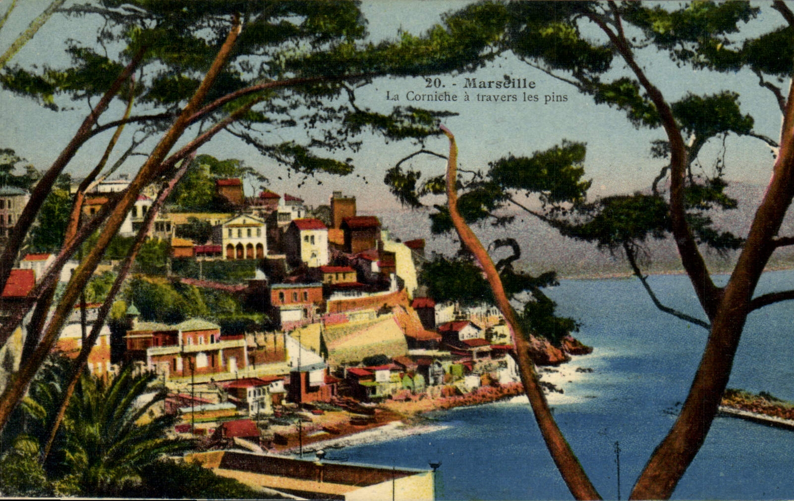 POSTAL Marsella de la VENDIMIA la cornisa a través de los pinos