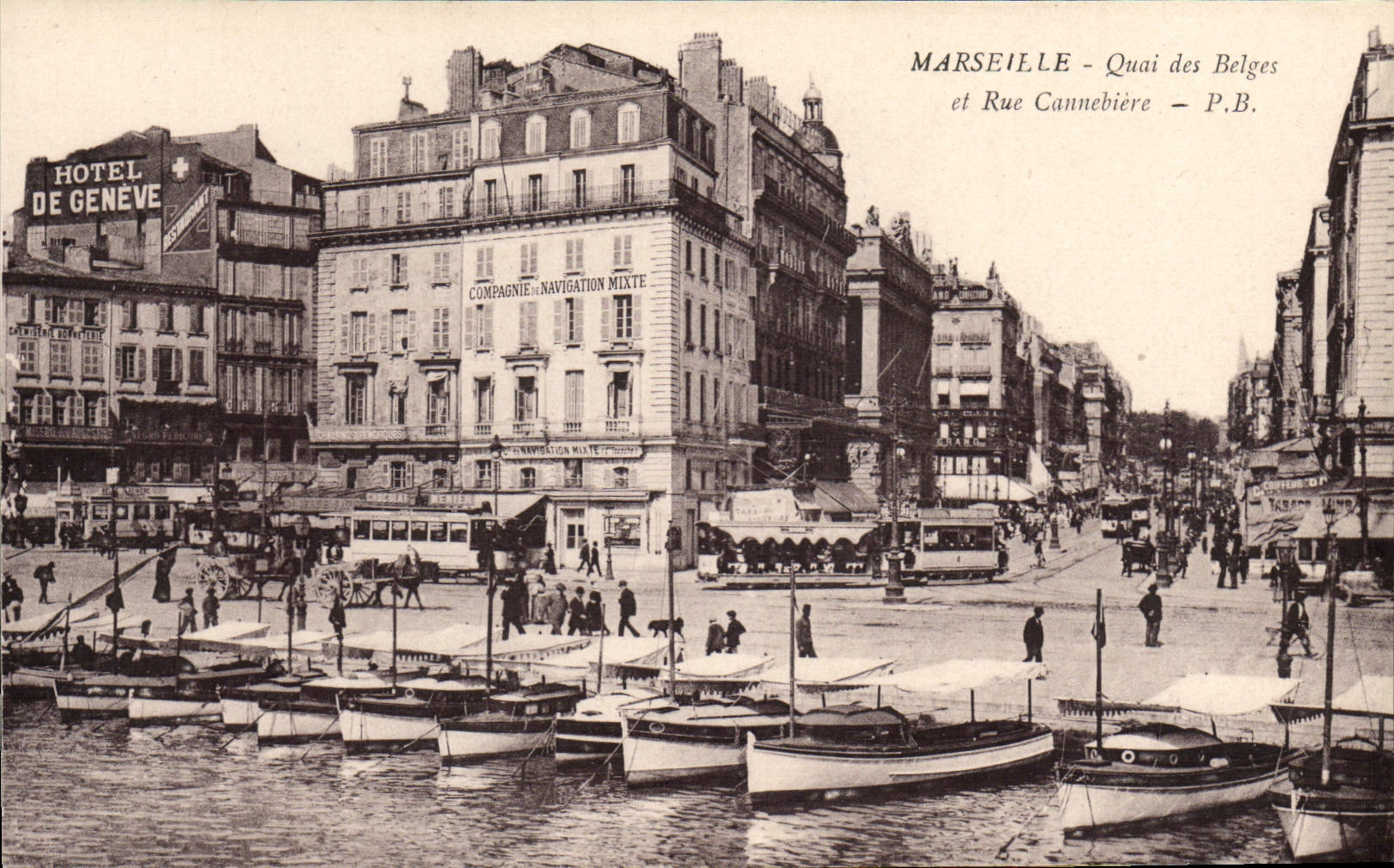 CPA Marseille Quai des Belges et Rue Cannebiere Bateaux