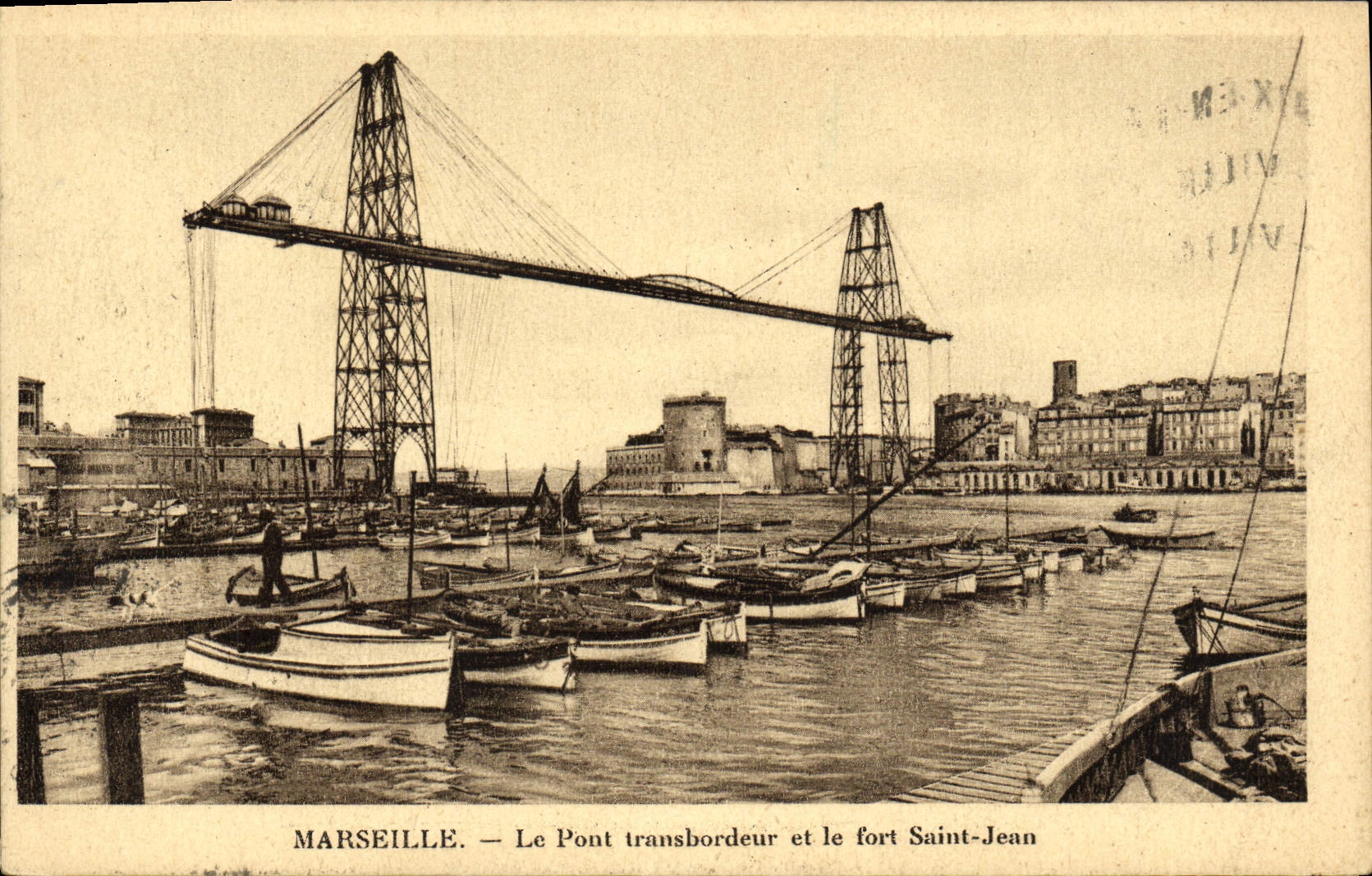 CPA Marseille Le Pont Transbordeur et le fort Saint Jean Bateaux