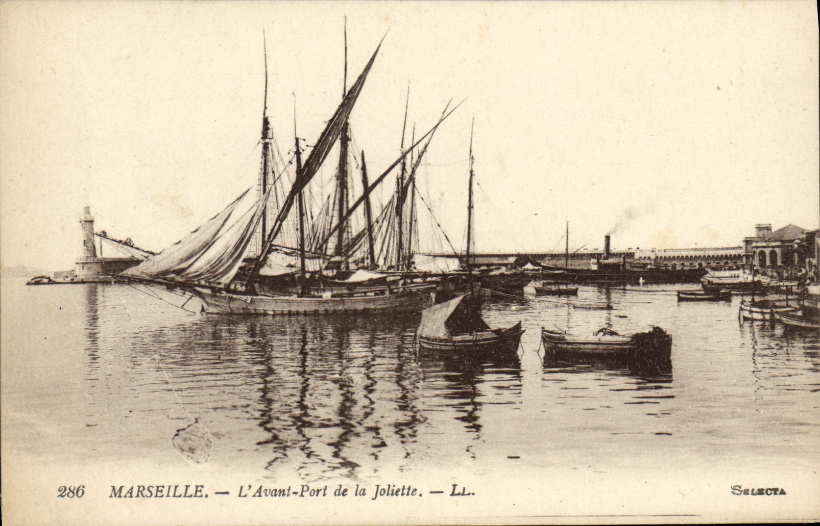 POSTAL Marsella de la VENDIMIA antes del puerto de barcos de Joliette