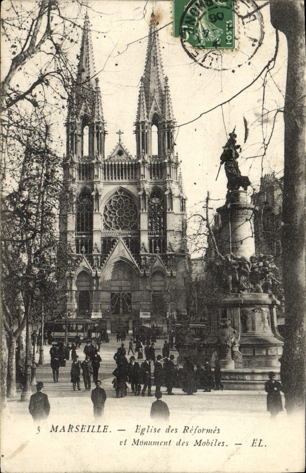 CPA Marseille eglise des reformes et monument des mobiles