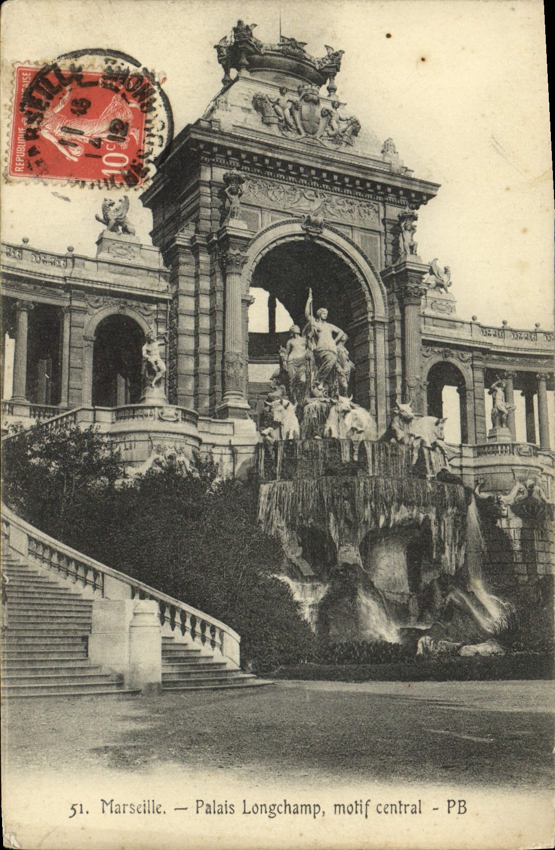 CPA Marseille Palais Longchamp motif central