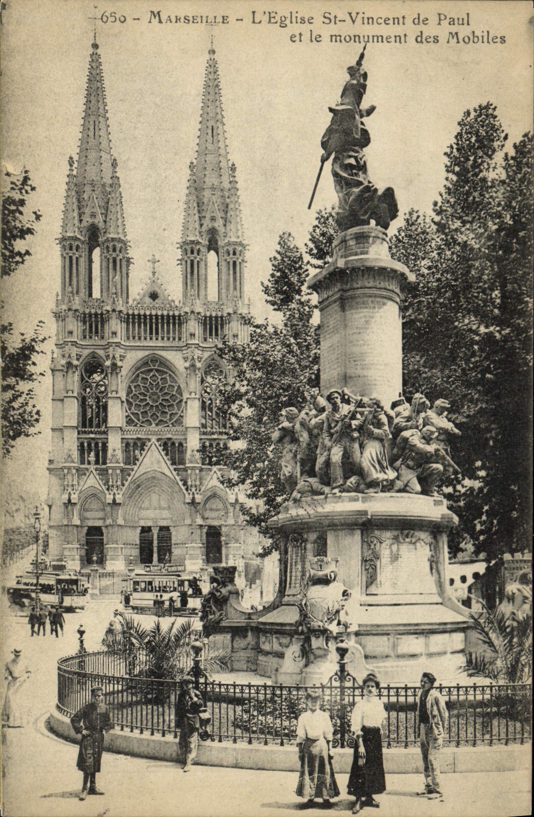 CPA Marseille L'eglise st vincent de paul et le monument des mobiles