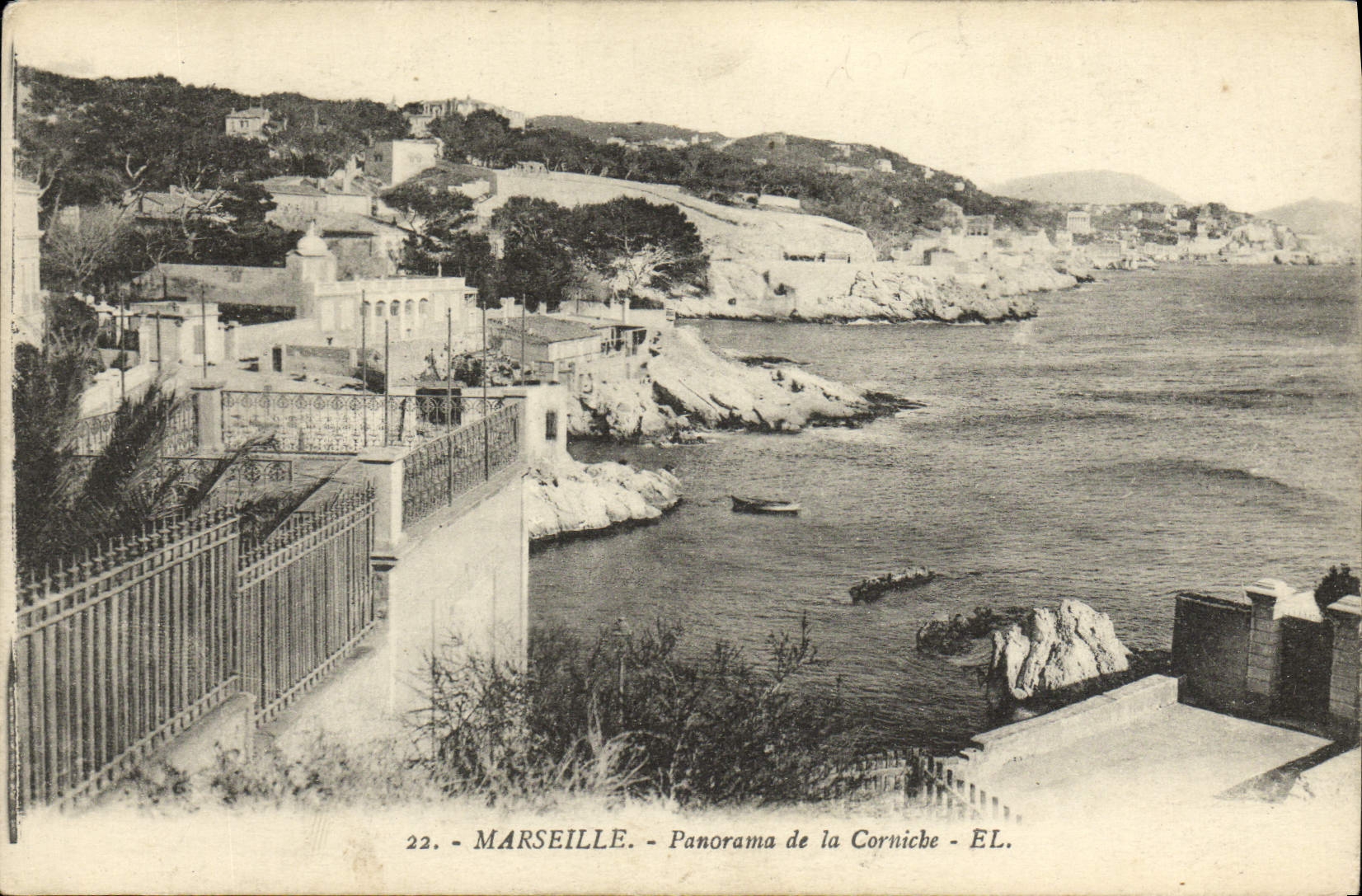 Panorama DER de Marsella de la POSTAL de la VENDIMIA la cornisa