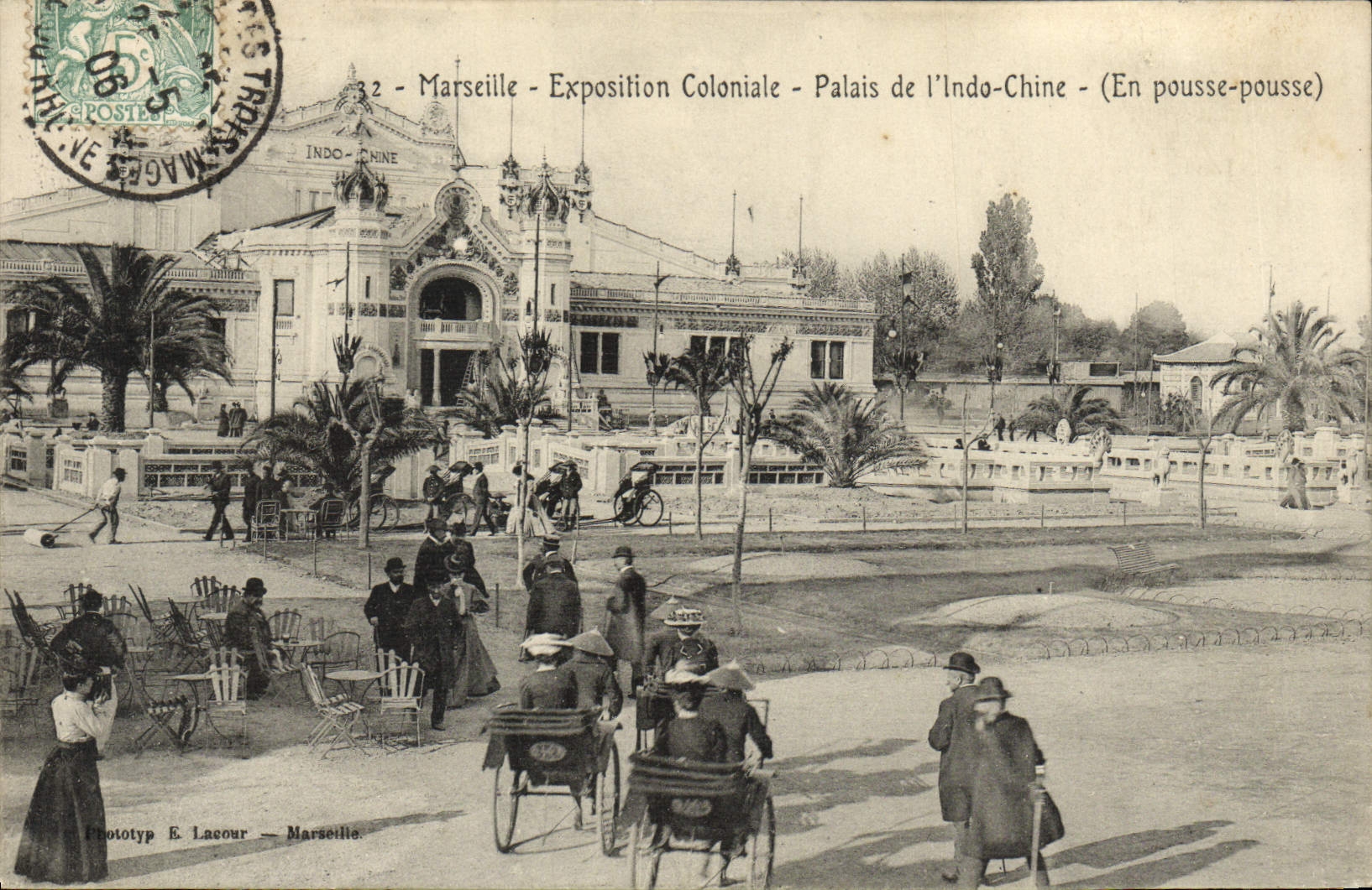 CPA Marseille Exposition coloniale 1906 palais de l'indo chine En pousse pousse 