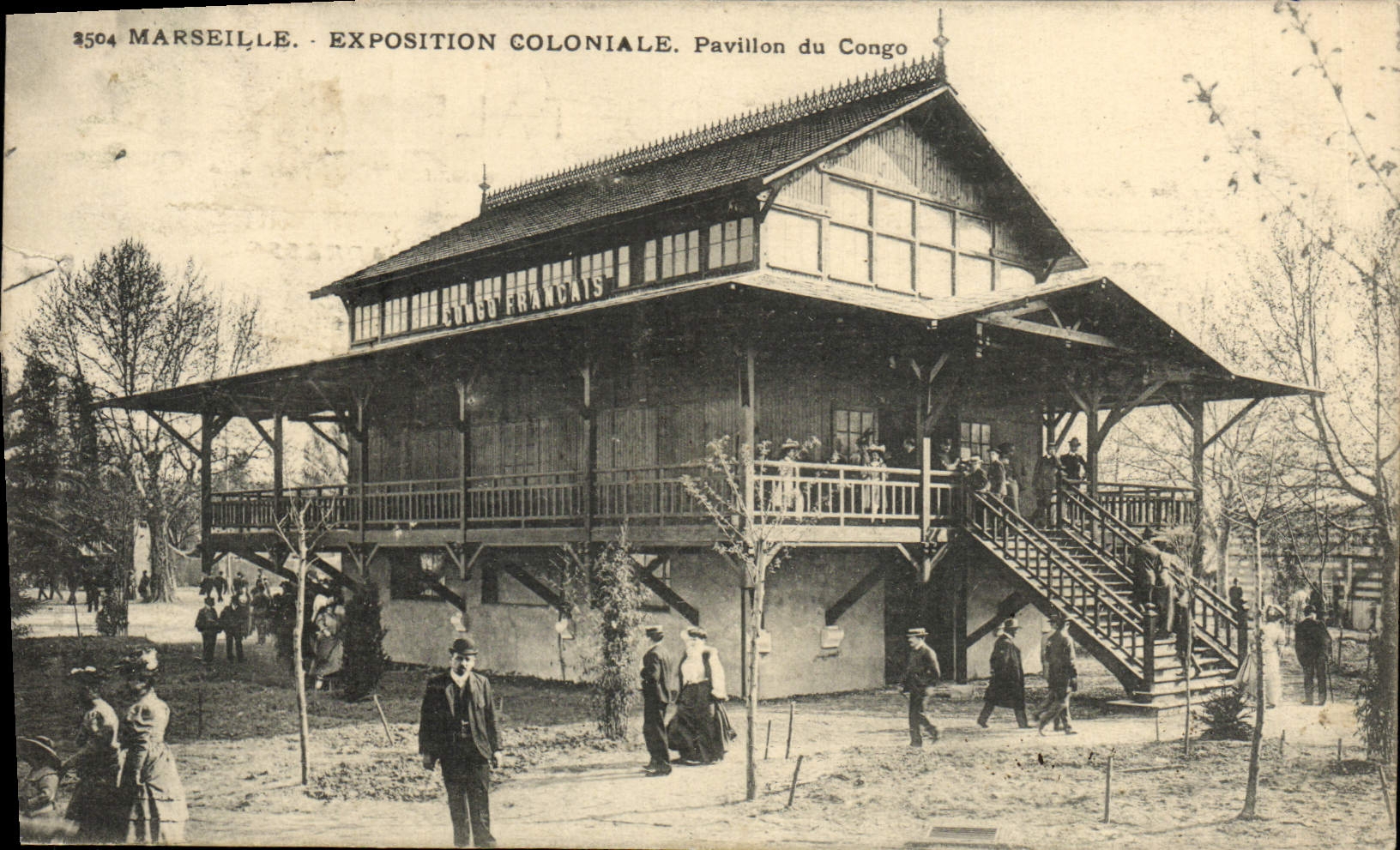Casa colonial de la exposición de Marsella de la POSTAL de la VENDIMIA de Congo