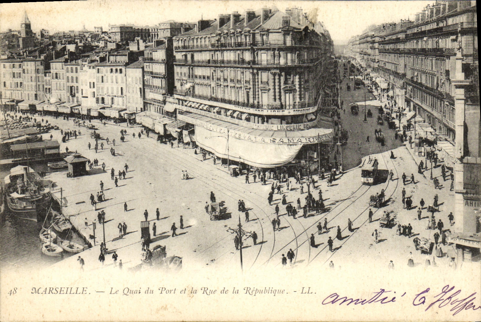 CPA Marseille Le quai du port et la rue de la Republique