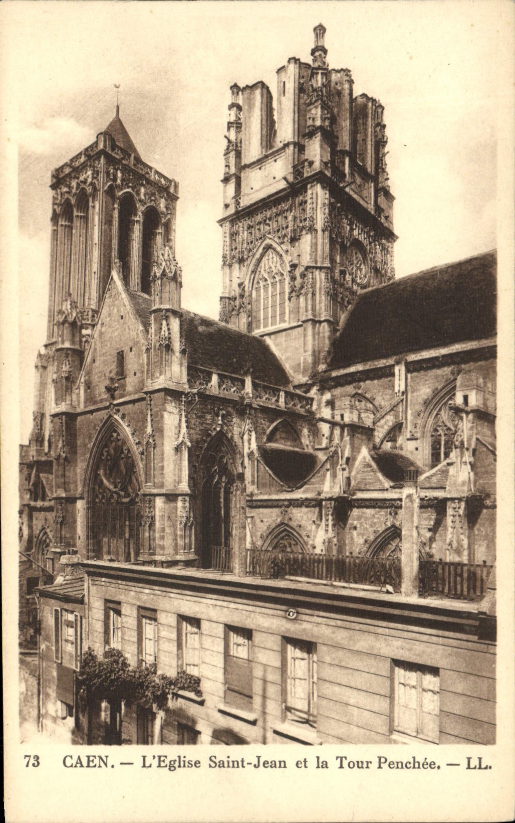 VINTAGE POSTCARD Caen the Church Holy Jean and Leaning tower