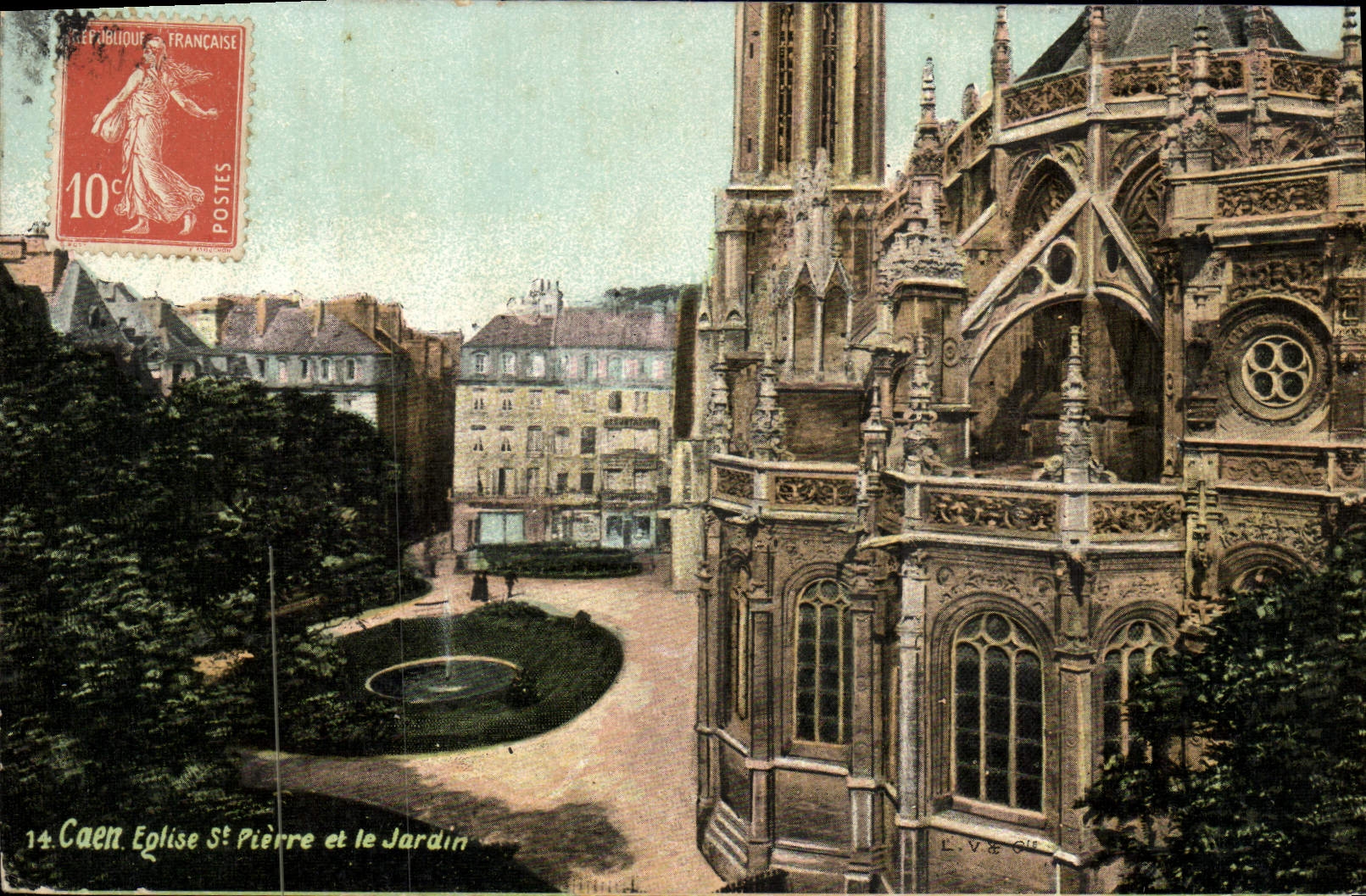 CPA Caen Eglise Saint Pierre et le jardin
