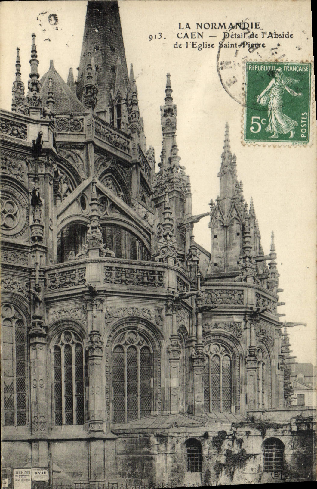 VINTAGE POSTCARD Caen Detail of the apse of the Church Saint Pierre