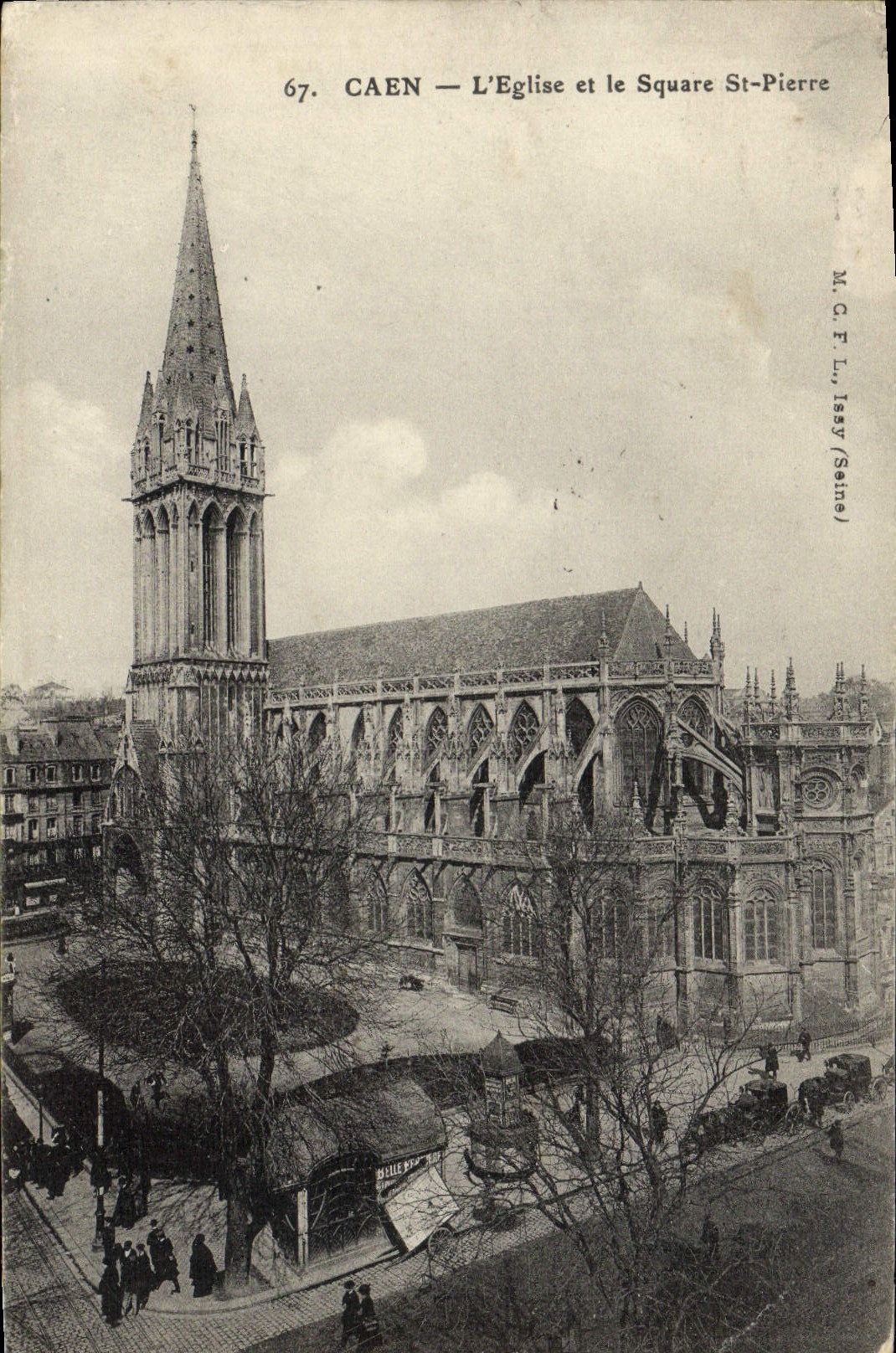 VINTAGE POSTCARD Caen the Church and the public garden Saint Pierre