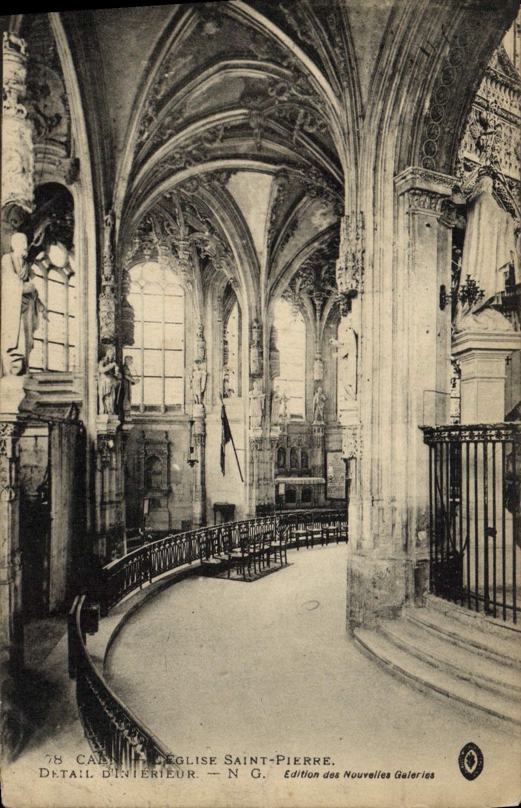 VINTAGE POSTCARD Caen Church Saint Pierre Detail of interior