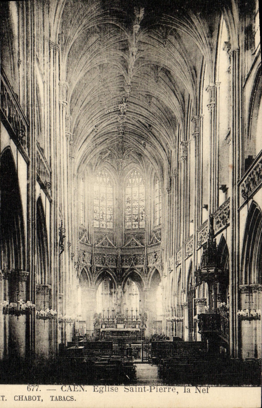 VINTAGE POSTCARD Caen Church Saint Pierre the nave