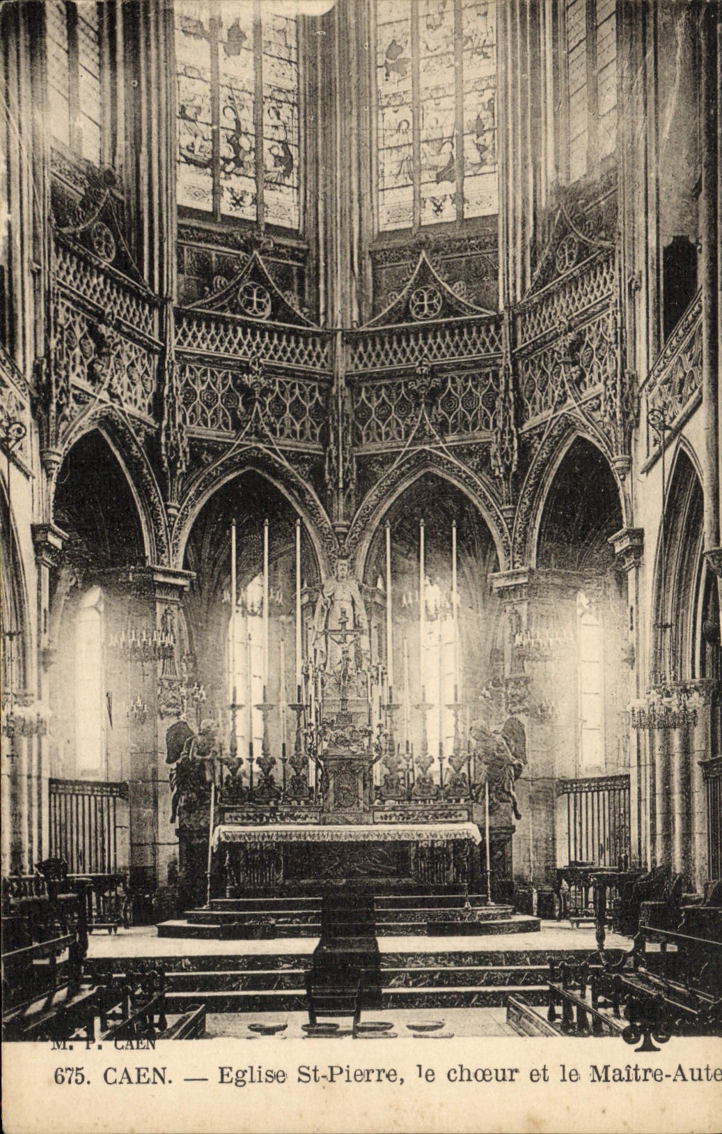 VINTAGE POSTCARD Caen Church Saint Pierre Chorus and it main furnace bridge