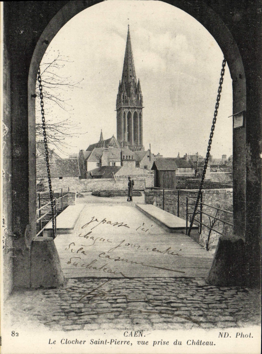 VINTAGE POSTCARD Caen the Church Saint Pierre Seen from of the Castle
