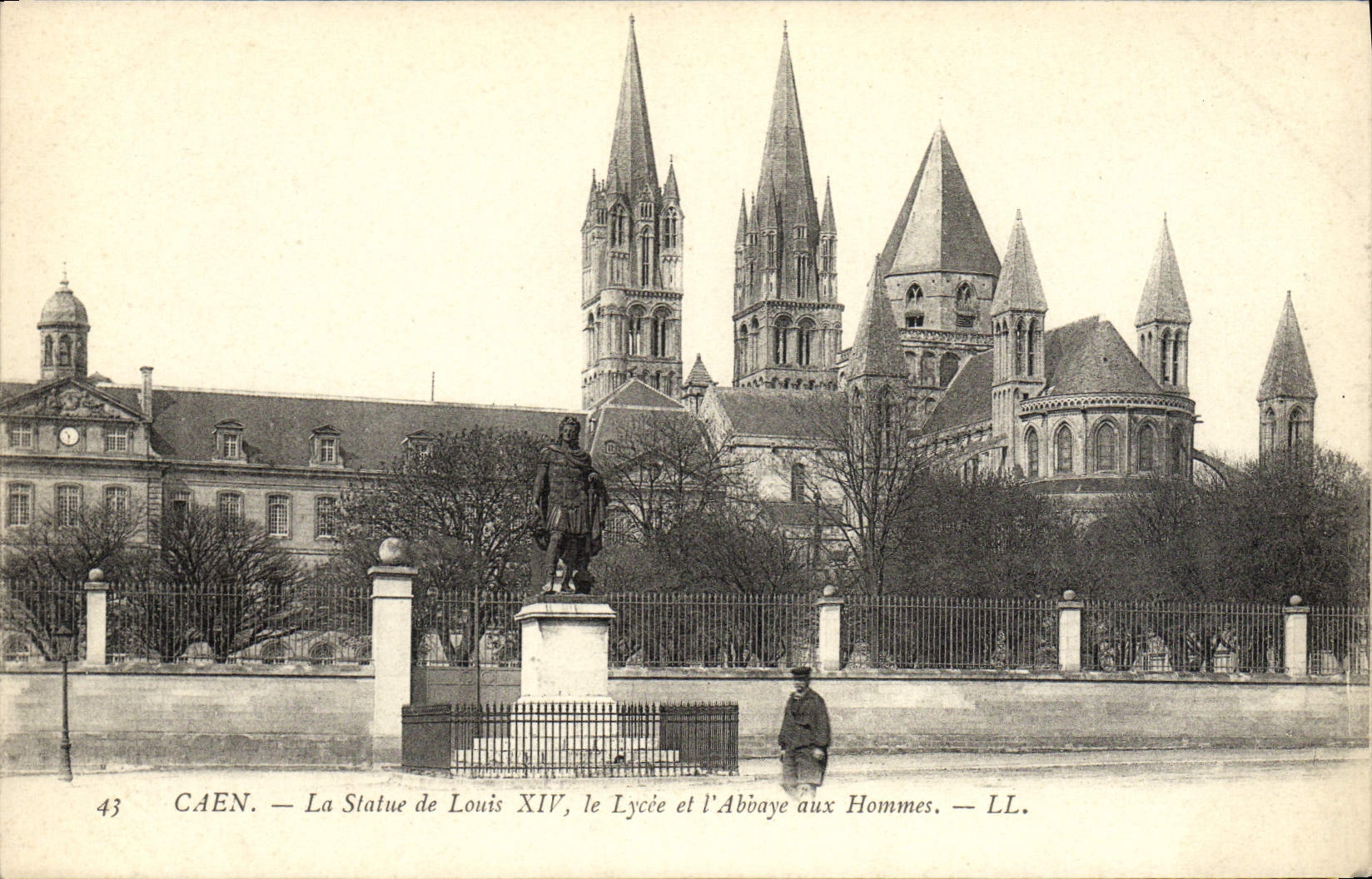VINTAGE POSTCARD Caen the Statue of Louis XIV the college and the abbey of the men