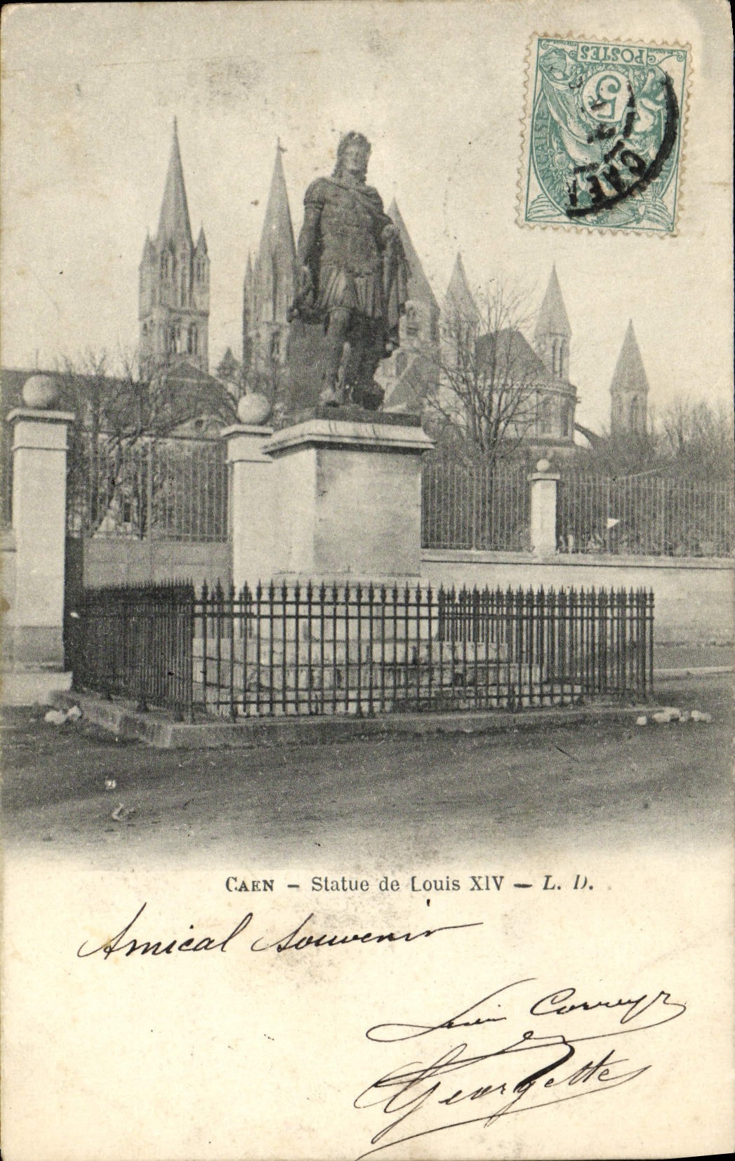 CPA Caen statue de Louis XIV