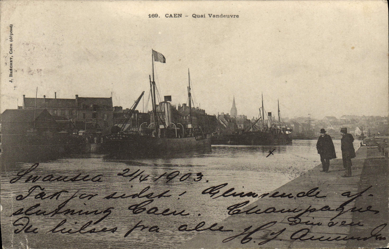 VINTAGE POSTCARD Caen Quay Vandeuvre Boats