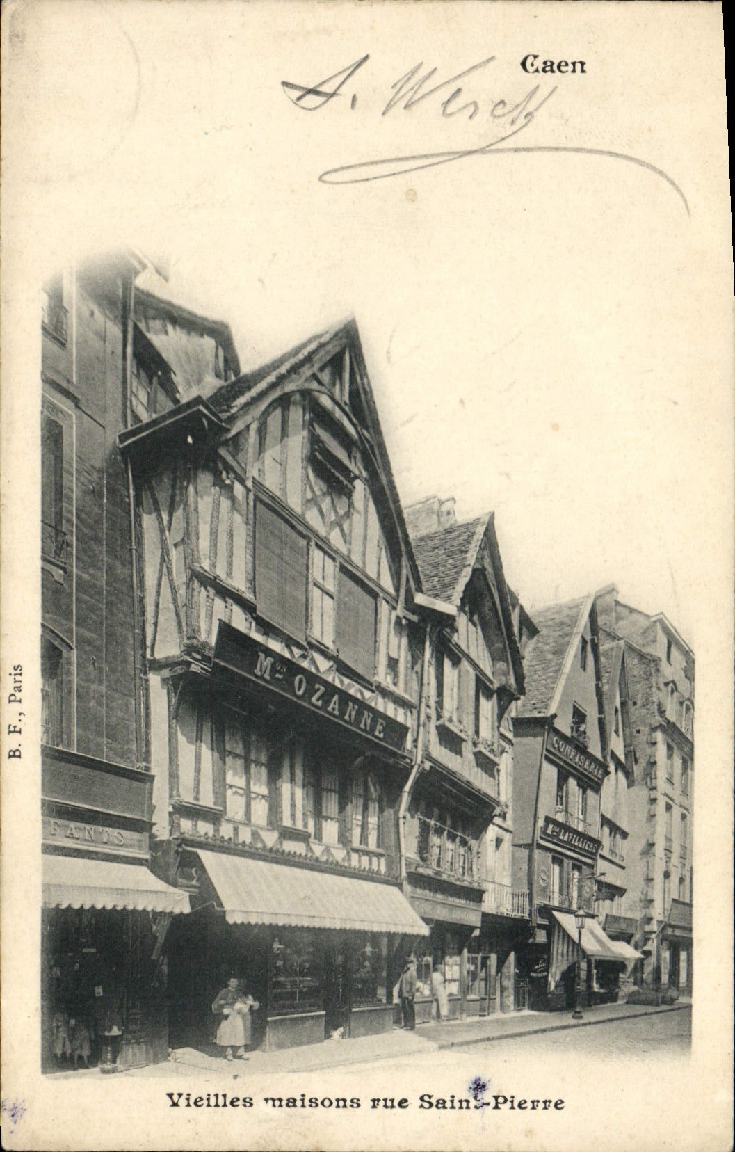 Saint Pierre de Ozanne de la calle de la casa de la mujer mayor de Caen de la POSTAL de la VENDIMIA