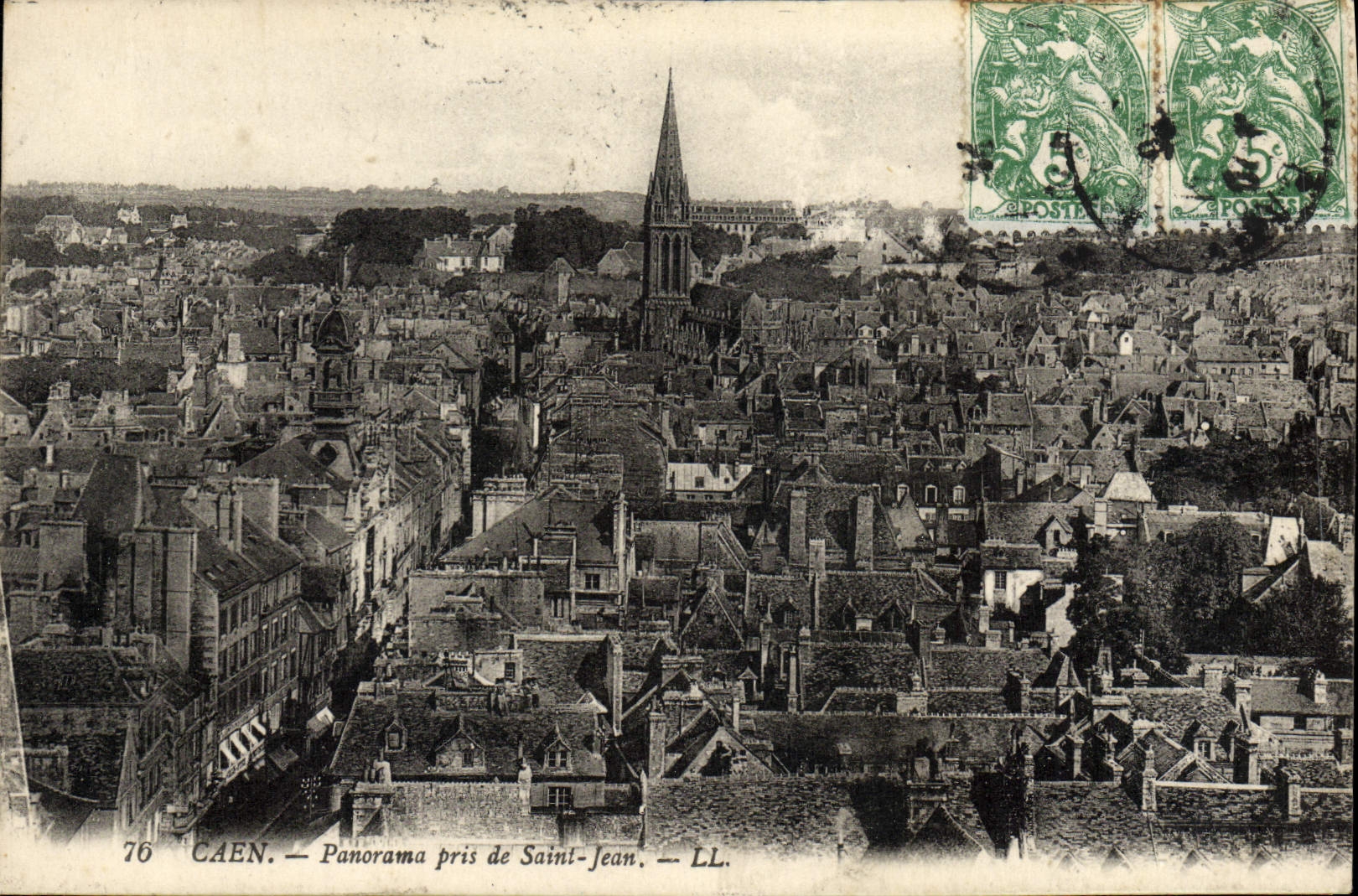 Panorama de Caen de la POSTAL de la VENDIMIA tomado de Jean Saint