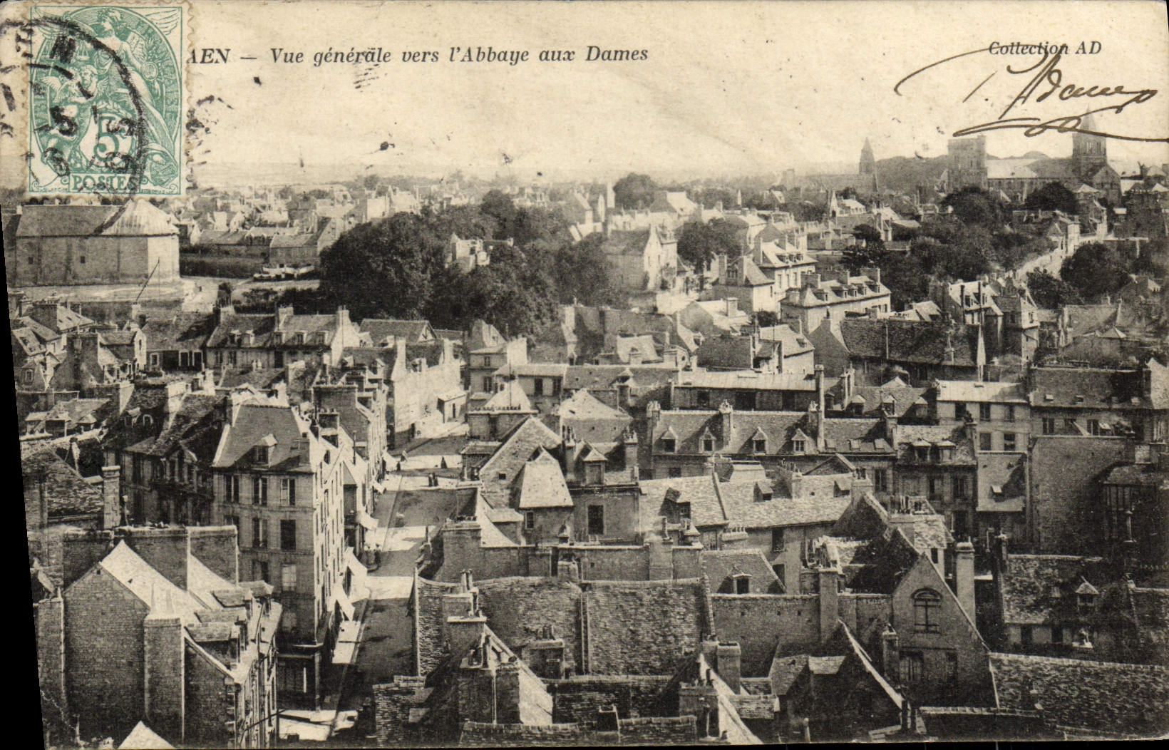 Opinión de Caen de la POSTAL de la VENDIMIA hacia la abadía con las señoras